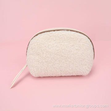 Sherpa Shell Shape Makeup Bag, Cute Pink Cosmetic Plush Storage Bag